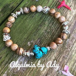 Fall picture jasper chunky turquoise handmade oversized bracelet colorful